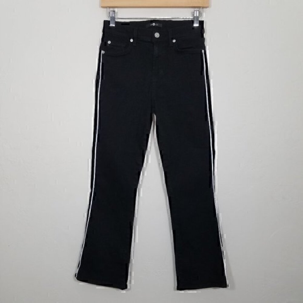 7 For All Mankind Super Stretch Cropped Jeans Stripe Sides Size 26 Black